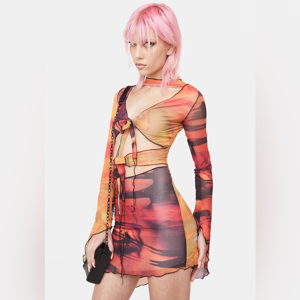 Jaded London Tie Front Mesh Dress